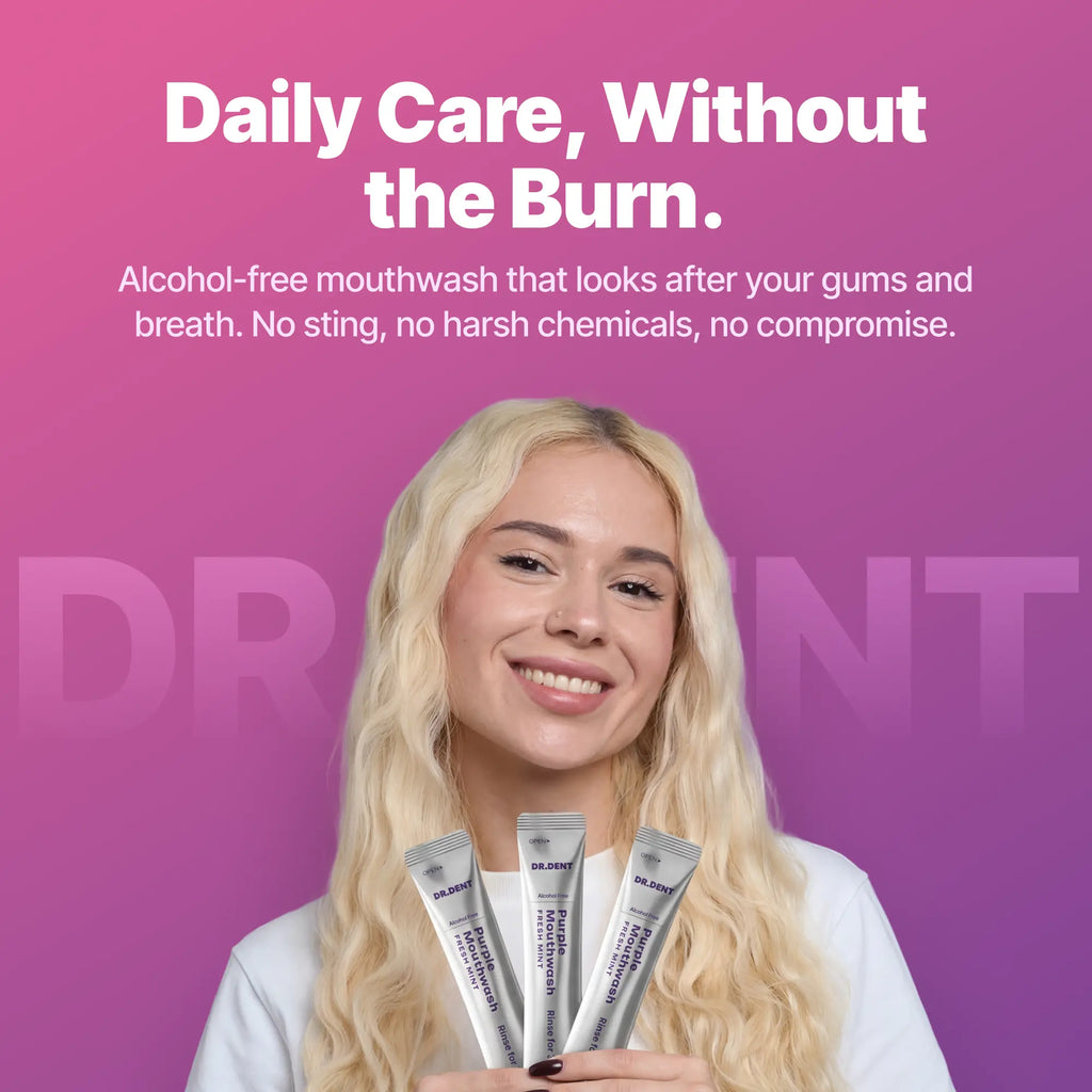 DR.DENT Purple Mouthwash - Sachets 20 Pack - Peroxide-Free - Alcohol Free - Vegan Mint product image 2