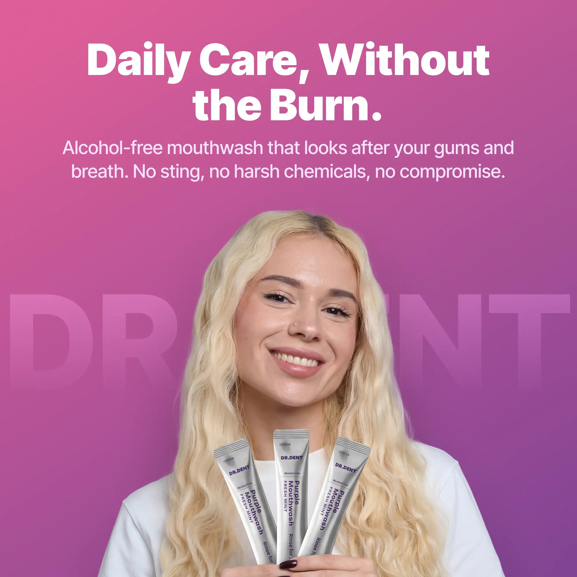 DR.DENT Purple Mouthwash - Sachets 20 Pack - Peroxide-Free - Alcohol Free - Vegan Mint product image 2