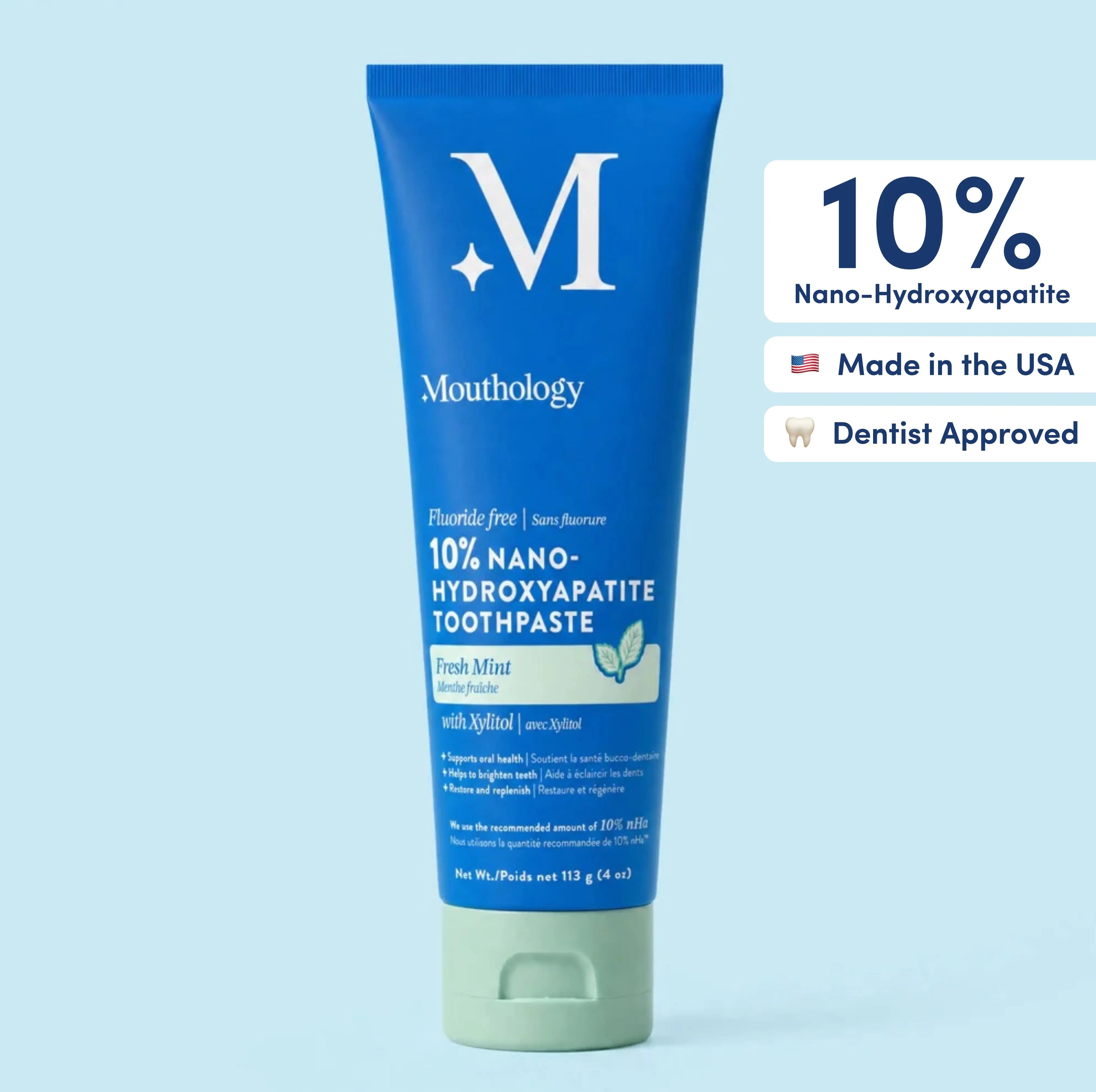 Mouthology 10% Nano-Hydroxyapatite Toothpaste | Fluoride-Free Enamel Care, Fresh Mint, Made in USA, Gentle Formula, product image 1