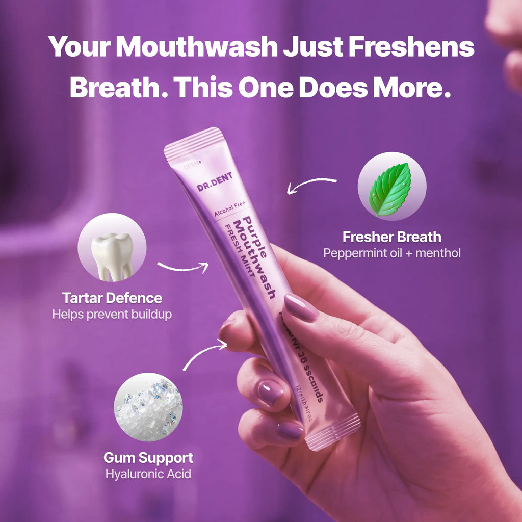 DR.DENT Purple Mouthwash - Sachets 20 Pack - Peroxide-Free - Alcohol Free - Vegan Mint product image 3