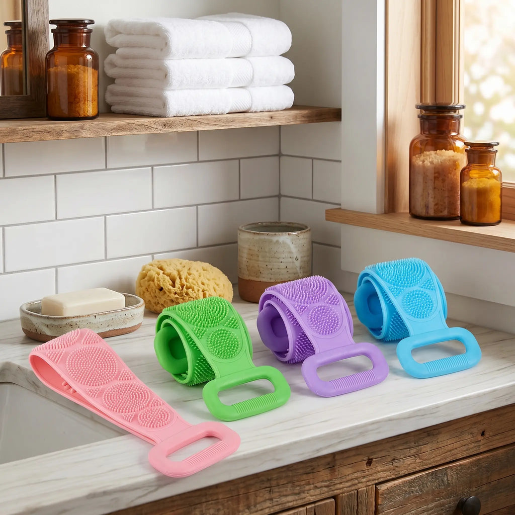 Double-Sided Silicone Back Scrubber, Exfoliating Body Brush Strap, Gentle Bathing Accessory for All Skin Types, Body product image 4