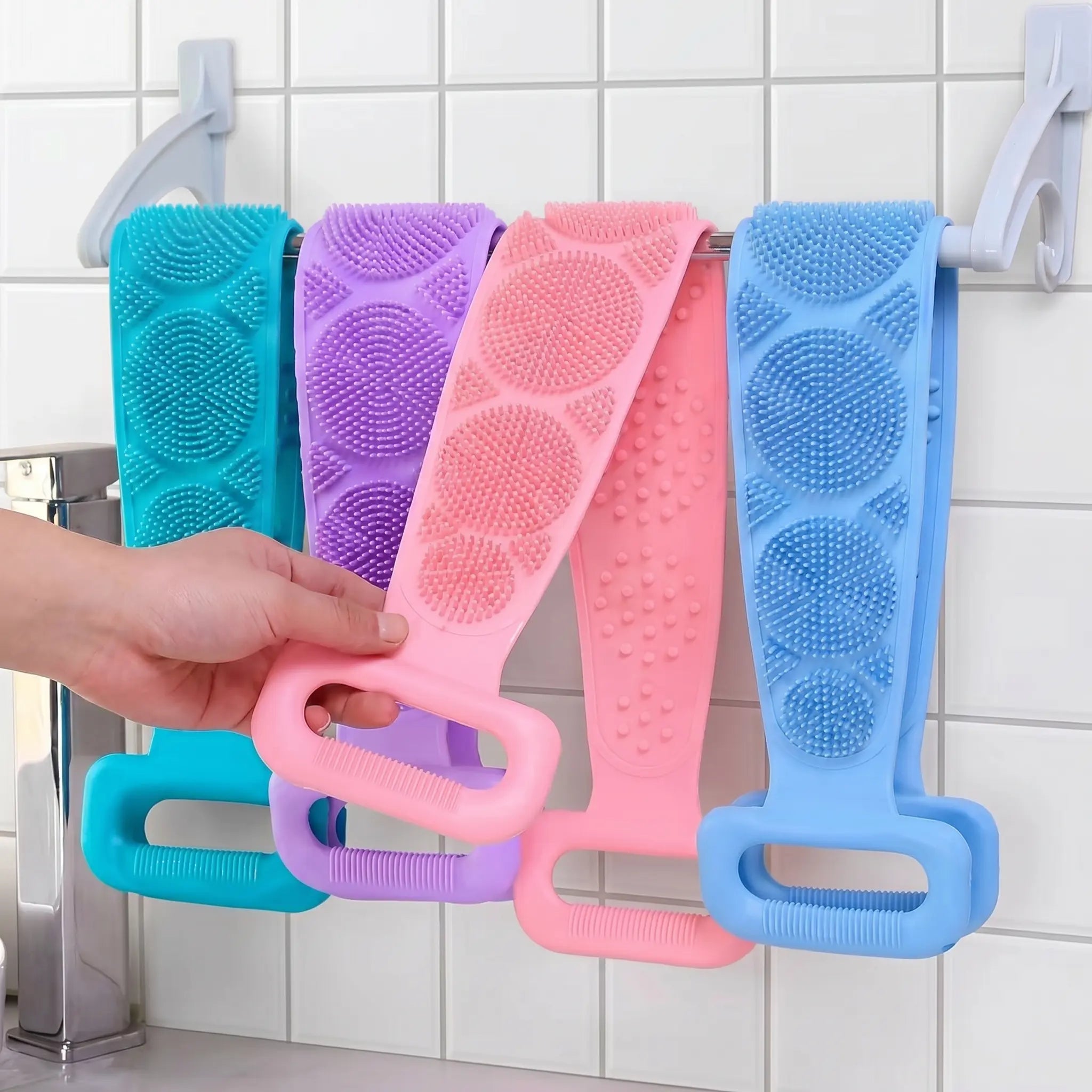 Double-Sided Silicone Back Scrubber, Exfoliating Body Brush Strap, Gentle Bathing Accessory for All Skin Types, Body product image 1