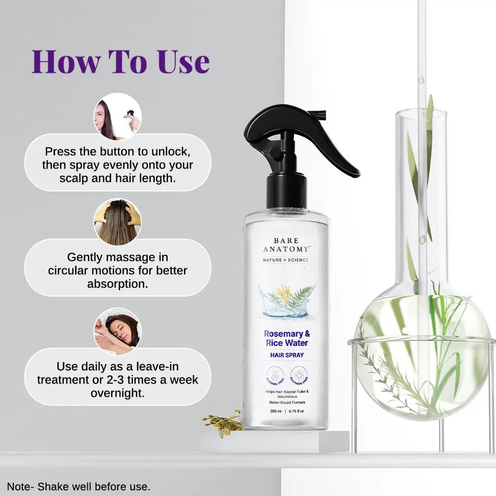 Rosemary & Rice Water Hair Spray- 200ml pack of 3 Natural Soft Hair Nourishing Hair product image 3
