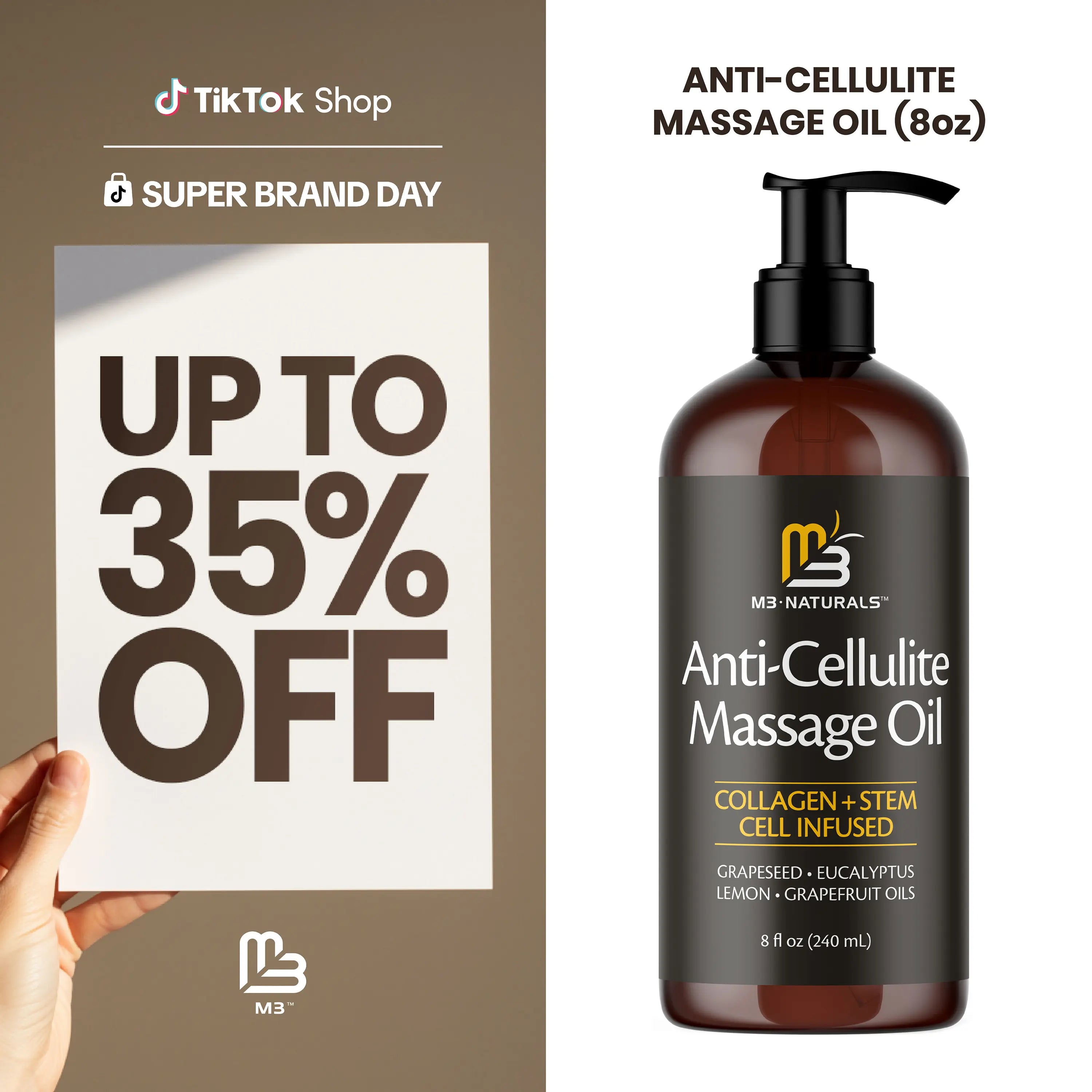M3 Naturals Anti Cellulite Massage Oil 8oz - Smooth the Appearance of Cellulite - Body Care & Skin Care Massage Oil - product image 10