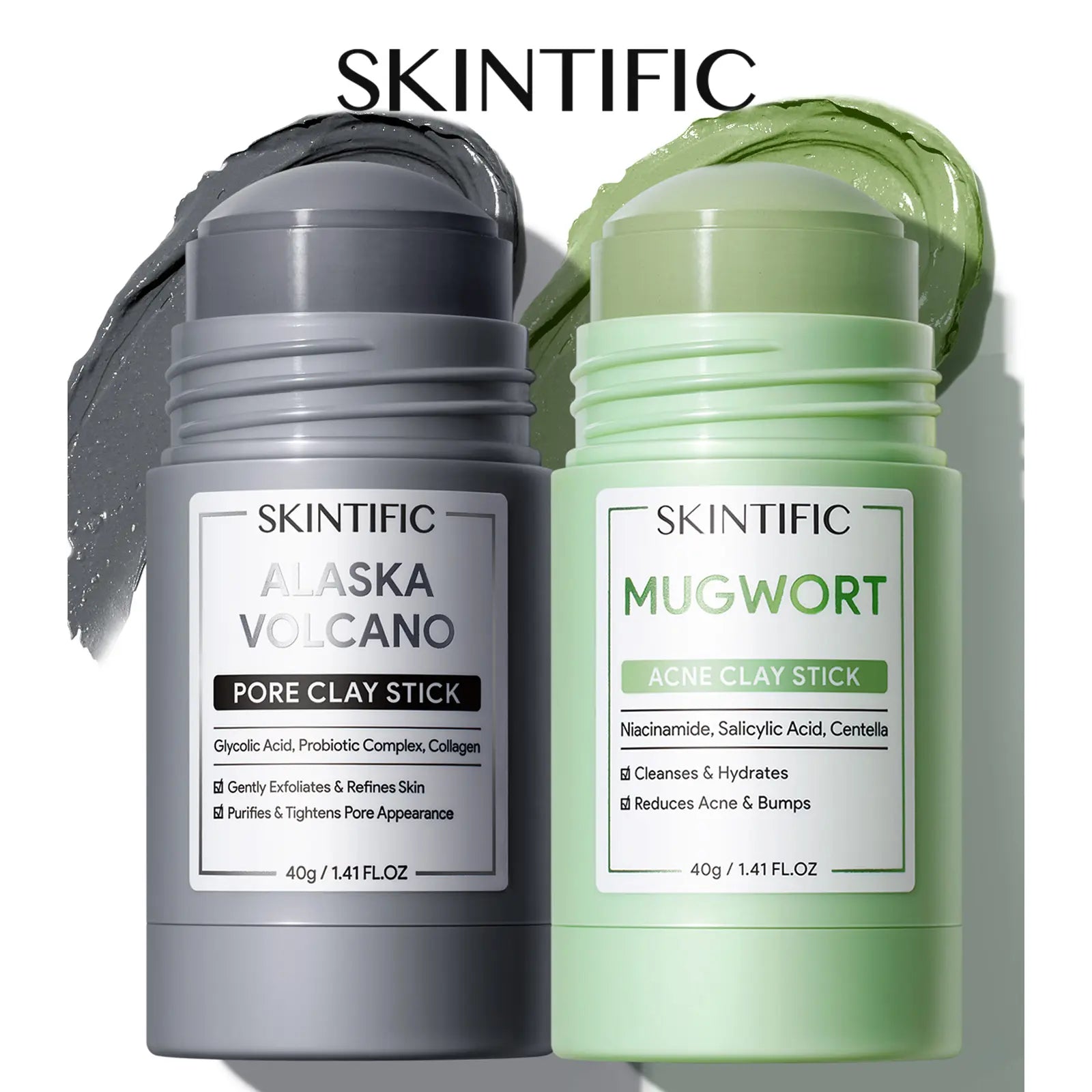 SKINTIFIC Clay Stick 2PCS Combo – Mugwort Clarifying / Volcano Detox / Bright Boost Even Tone Deep Pore Cleansing Oil product image 1
