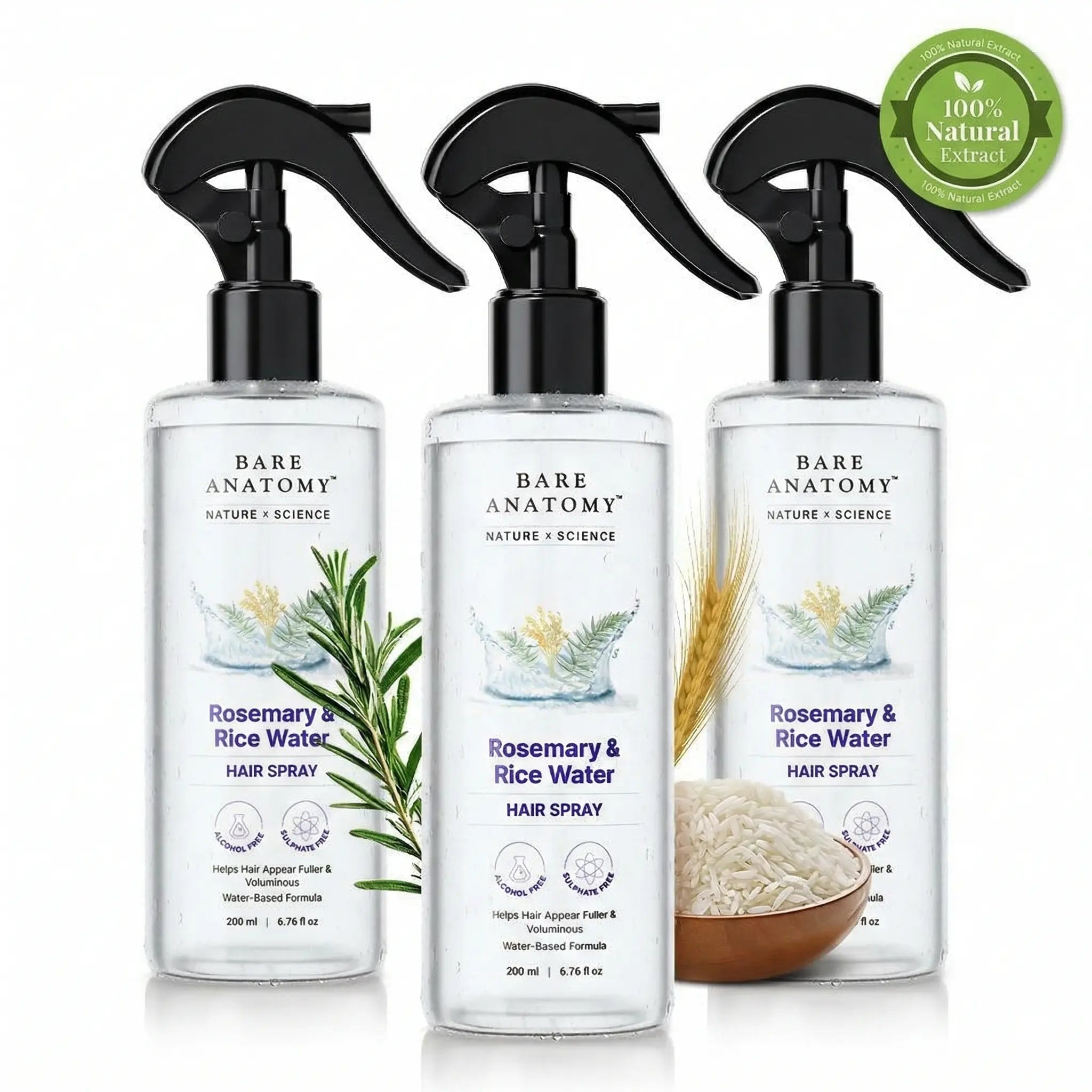 Rosemary & Rice Water Hair Spray- 200ml pack of 3 Natural Soft Hair Nourishing Hair product image 1