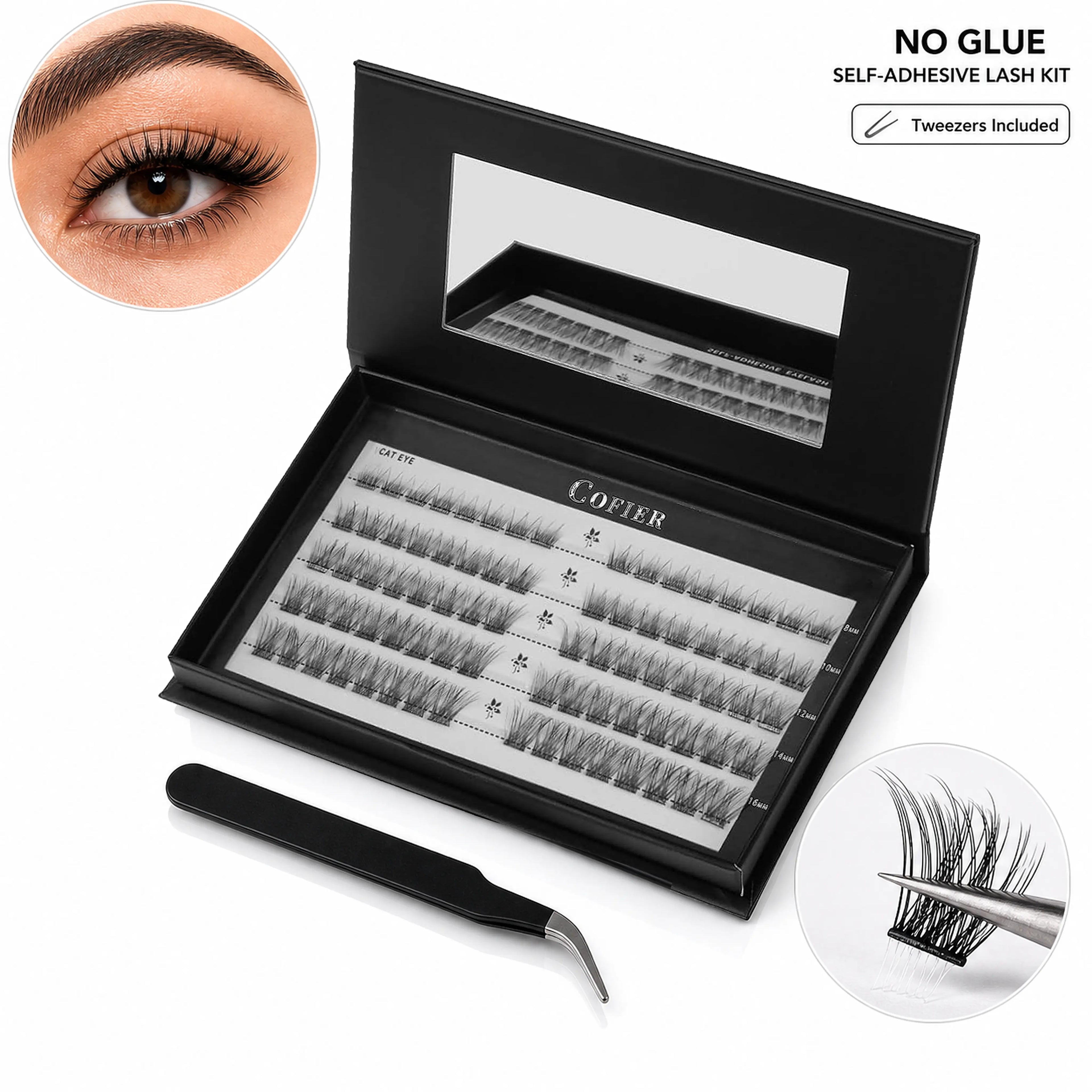 【Best Choice】Cofier High Quality Eyelashes Clusters Kit, Jelly-Coated Self-Adhesive Cluster Lashes with Tweezers, Easy product image 1