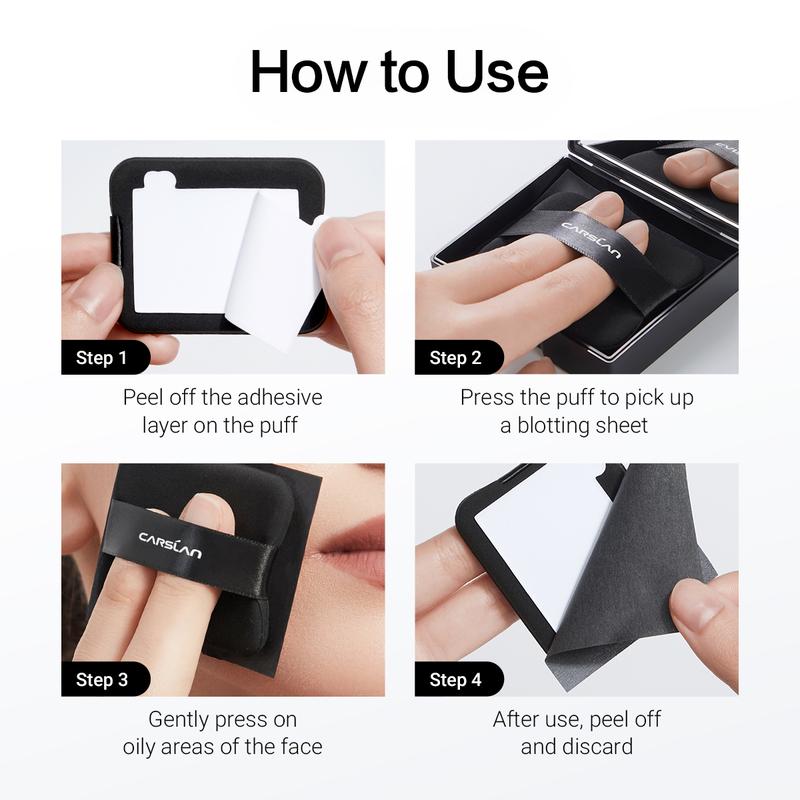 CARSLAN Black Magnet Oil Blotting Setting Sheet With Powder More Control Oil Keep Fresh 2 IN 1 Blotting Sheet with product image 6