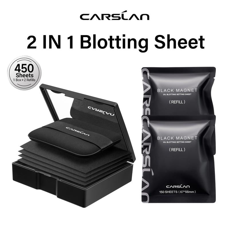 CARSLAN Black Magnet Oil Blotting Setting Sheet With Powder More Control Oil Keep Fresh 2 IN 1 Blotting Sheet with product image 1