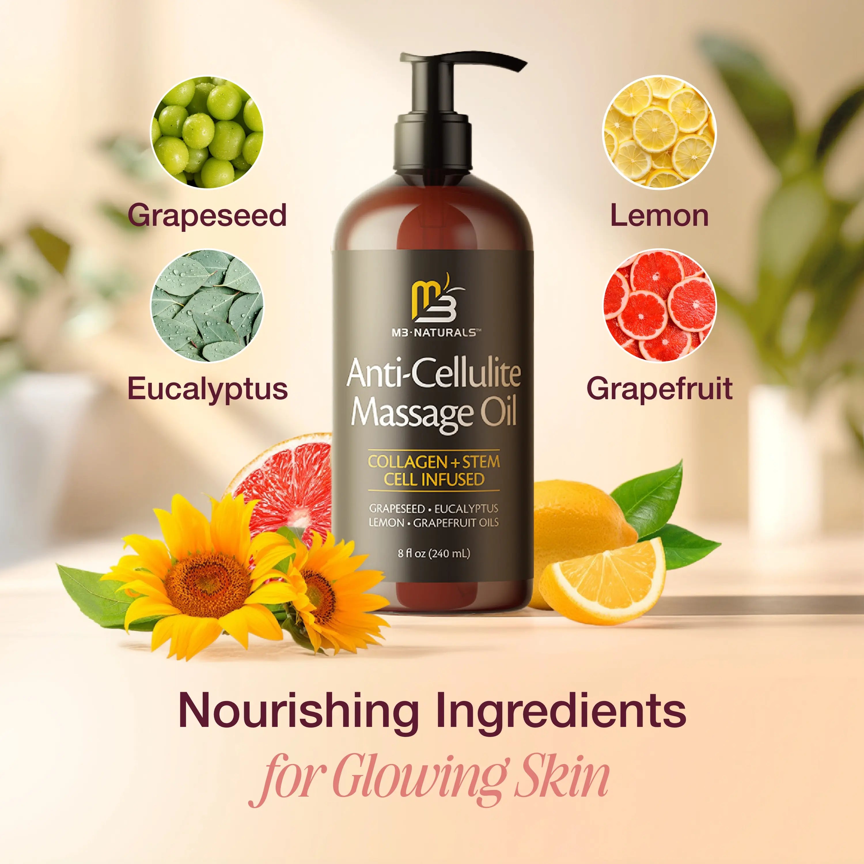 M3 Naturals Anti Cellulite Massage Oil 8oz - Smooth the Appearance of Cellulite - Body Care & Skin Care Massage Oil - product image 7