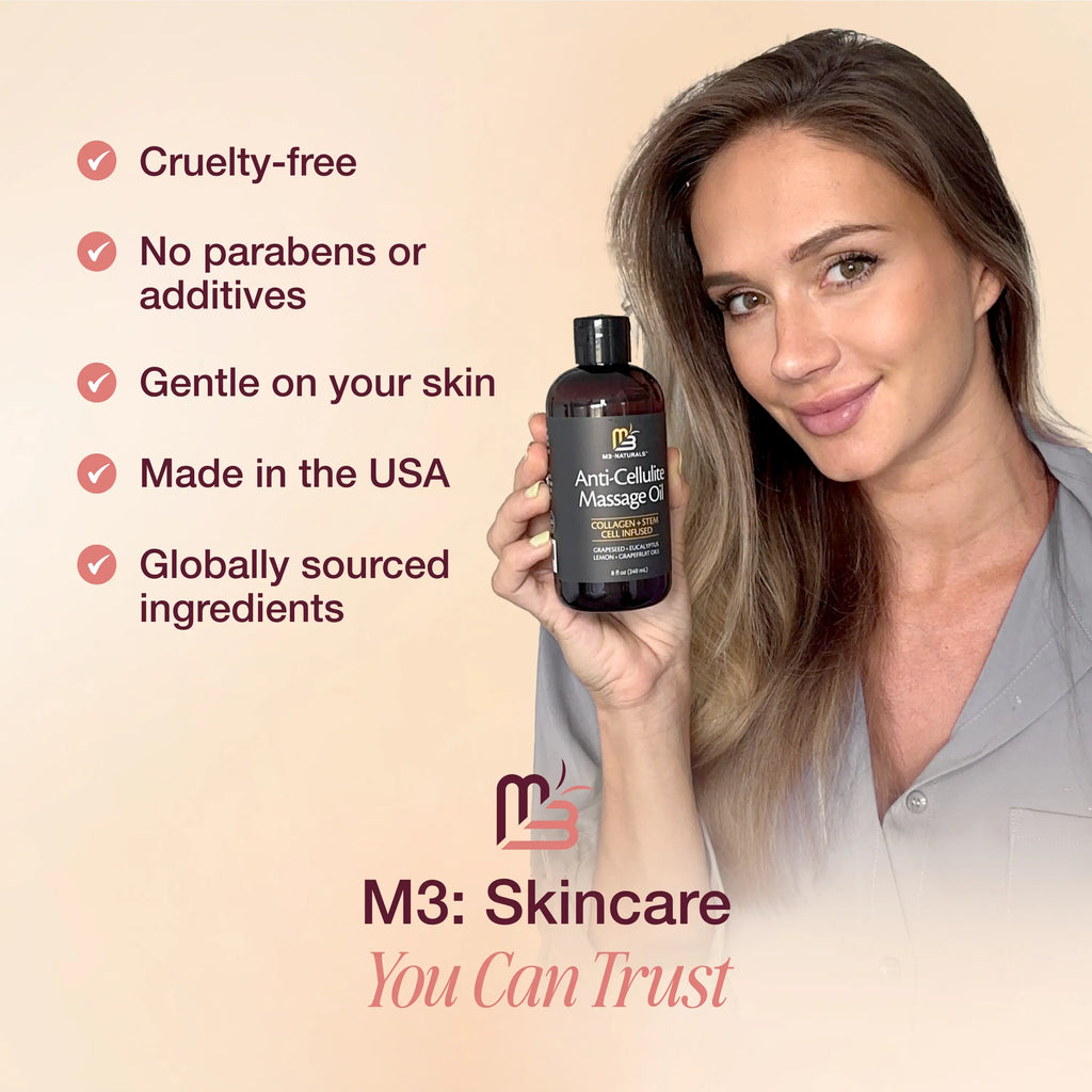 M3 Naturals Anti Cellulite Massage Oil 8oz - Smooth the Appearance of Cellulite - Body Care & Skin Care Massage Oil - product image 8
