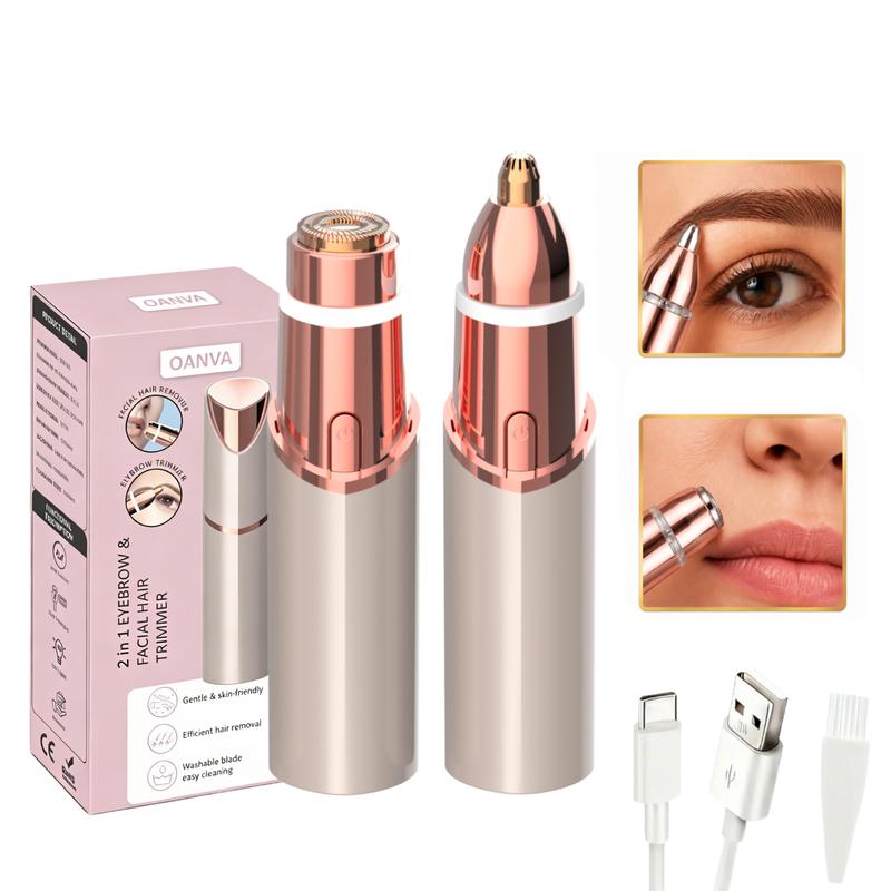 OANVA 2 in 1 facial & eyebrow hair trimmer for Women, Rechargeable Face Razor, Lip & Peach Fuzz Remover, Precision product image 1